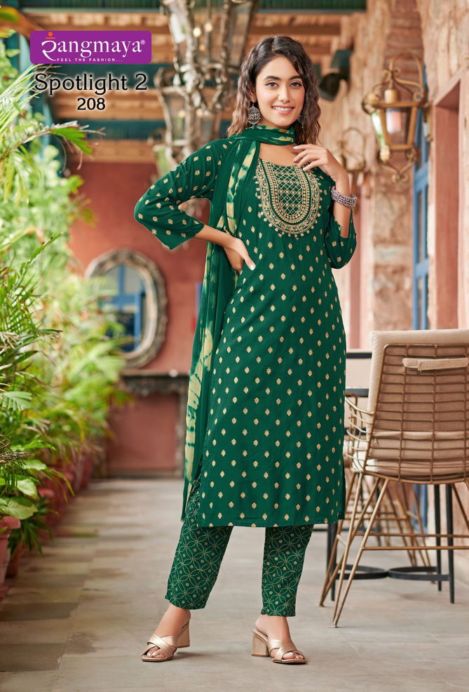 Spotlight Vol 2 By Rangmaya Rayon Printed Kurti With Bottom Dupatta Wholesale Price In Surat
